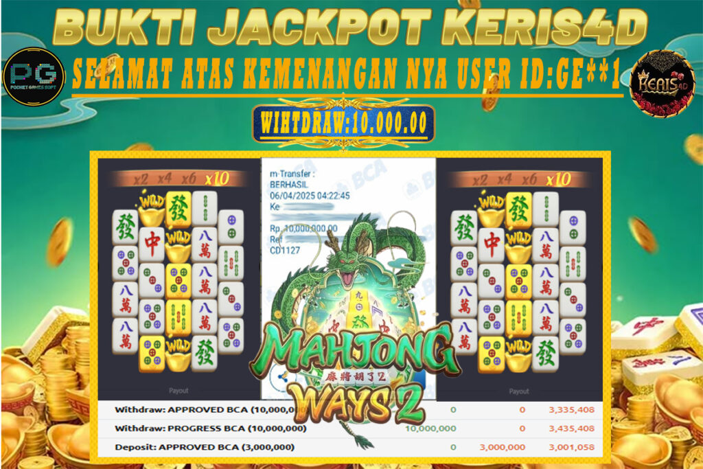 JACKPOT SLOT GACOR MAIN MAHJONG WAYS 2 06 APRIL 2025